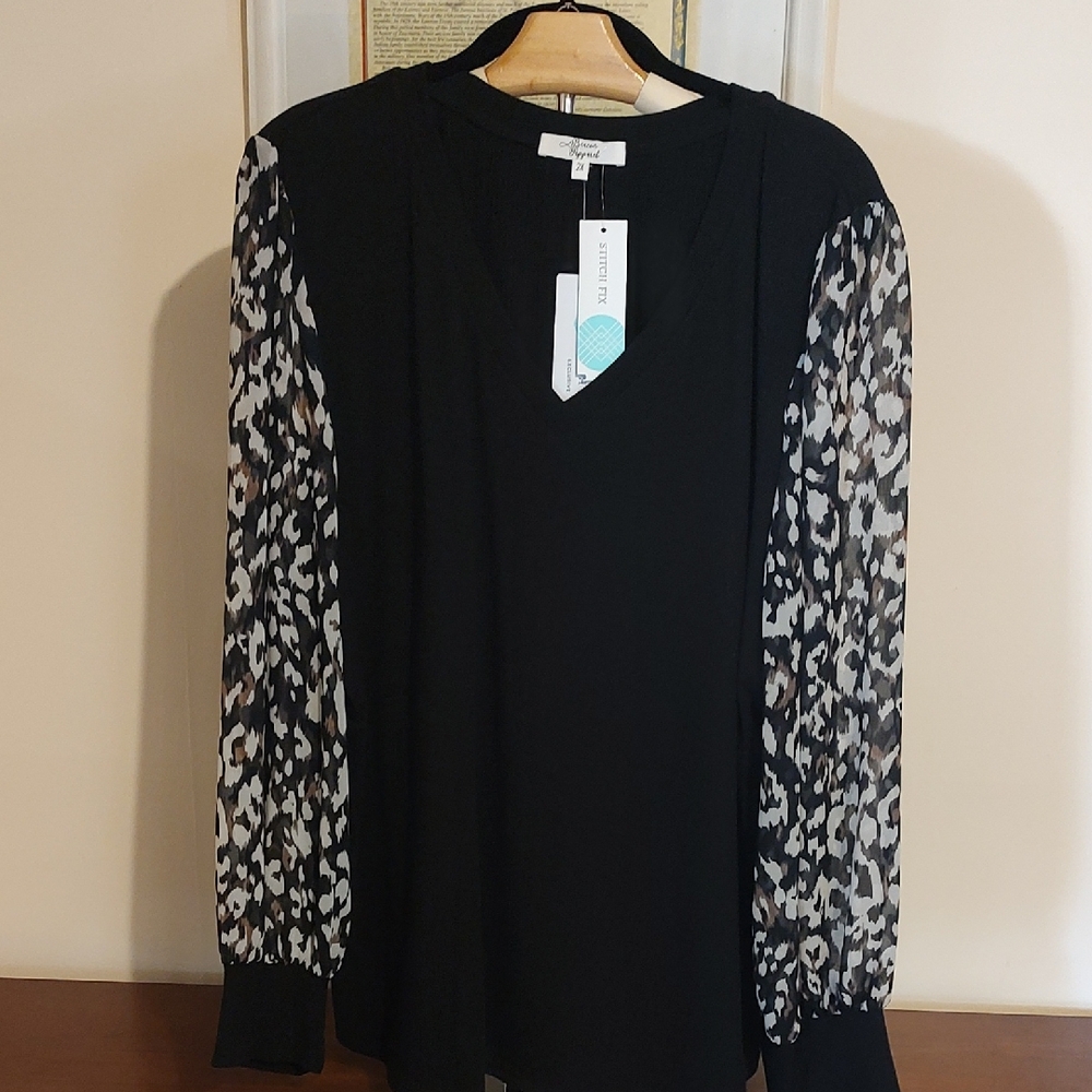 Beacon Black Top with Sheer Sleeves